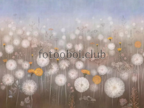поле, одуванчики, цветы, живопись